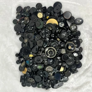 Vintage Black Button Lot 2lb 6.8oz Mixed Styles Shapes Textures Sewing Craft - Picture 1 of 10