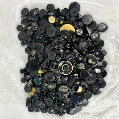 Vintage Black Button Lot 2lb 6.8oz Mixed Styles Shapes Textures Sewing Craft - Image 1 of 4