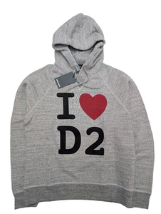 Dsquared2 Hoodie Herren Medium Grau I Love D2 Grafikdruck Kordelzug Pullover - Bild 1 von 13