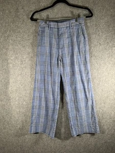 Banana Republic Pants women 0 Blue Check Linen Blend Straight Leg Career Preppy - Picture 1 of 9