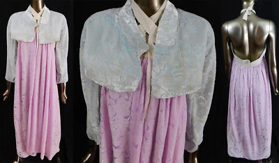 Vestido Formal Hanbok Coreano Vintage Rosa Pastel Azul Devore Conjunto Terciopelo Vacío Foto 1 de 4