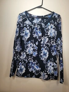 Blusa floral para mujer Lands End clásica azul marino talla pequeña - Imagen 1 de 6