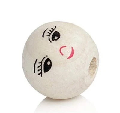 10 Holzperlen natur 14mm mit Loch (2,9-4,3mm) Gesicht rund zum Auffädeln Basteln - Bild 1 von 4