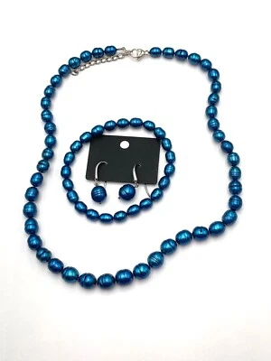 Collar Perlas Honora 925 Cierre Pavo Real Azul Perlas Pulsera Pendientes  Foto 1 de 4