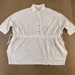 Xiaoxuemeng Women's Size Large Oversized White Cotton V Neck Shift Dress NWT - Picture 1 of 8