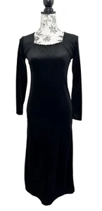 FRIENDS BY JEESE Womens Vintage Y2K 1990s Black Midi Velvet Dress Fit size 10 - Picture 1 of 13