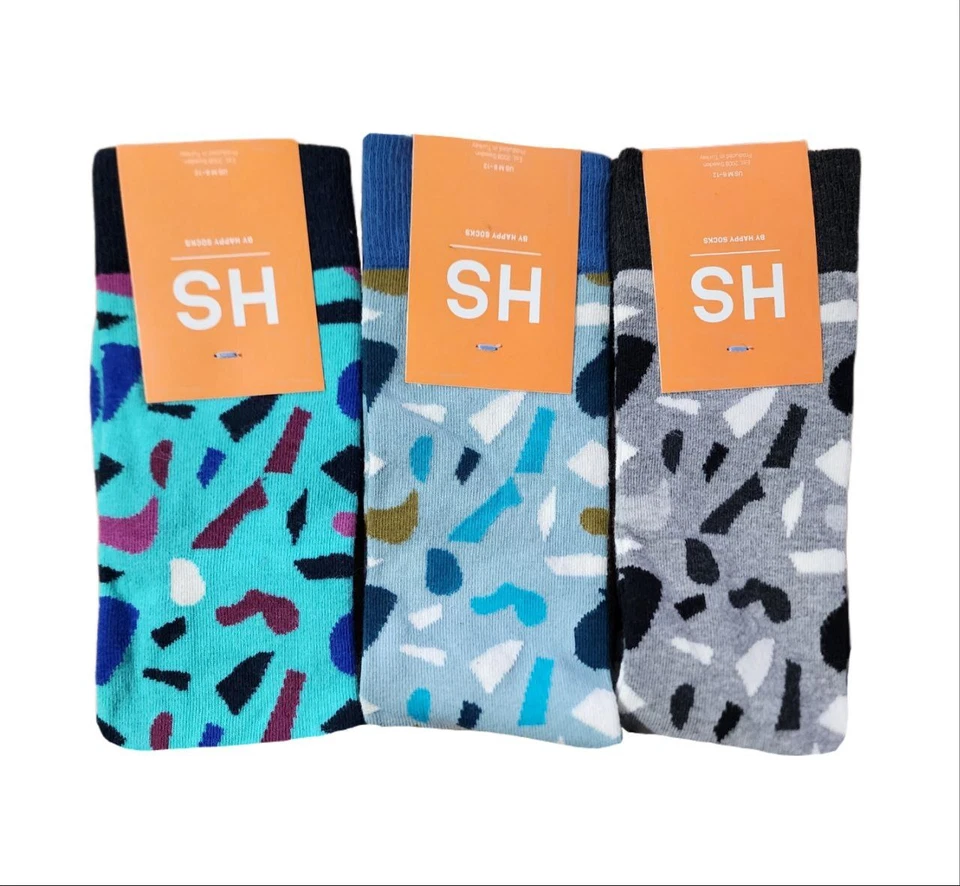 Happy Socks Hombre Multicolor Algodón Redondo Abstracto 3 Pares Set 8-12 Nwt - Imagen 1 de 1