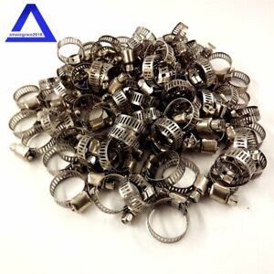 100pcs 1/2"-3/4" Adjustable Stainless Steel Drive Hose Clamps Fuel Line Worm