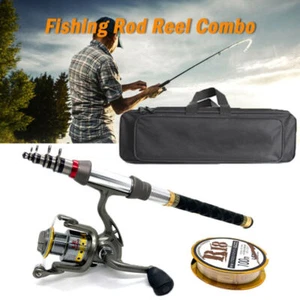 Carbon Fiber Telescopic Fishing Rod Pole Spinning Reel Kit Saltwater Freshwater - Picture 1 of 15