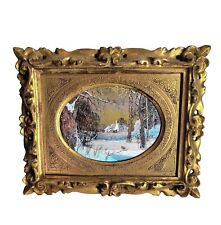 Vtg Gilt Gold Frame Round Opening Made In Italy Intricate Design Red Cardinals