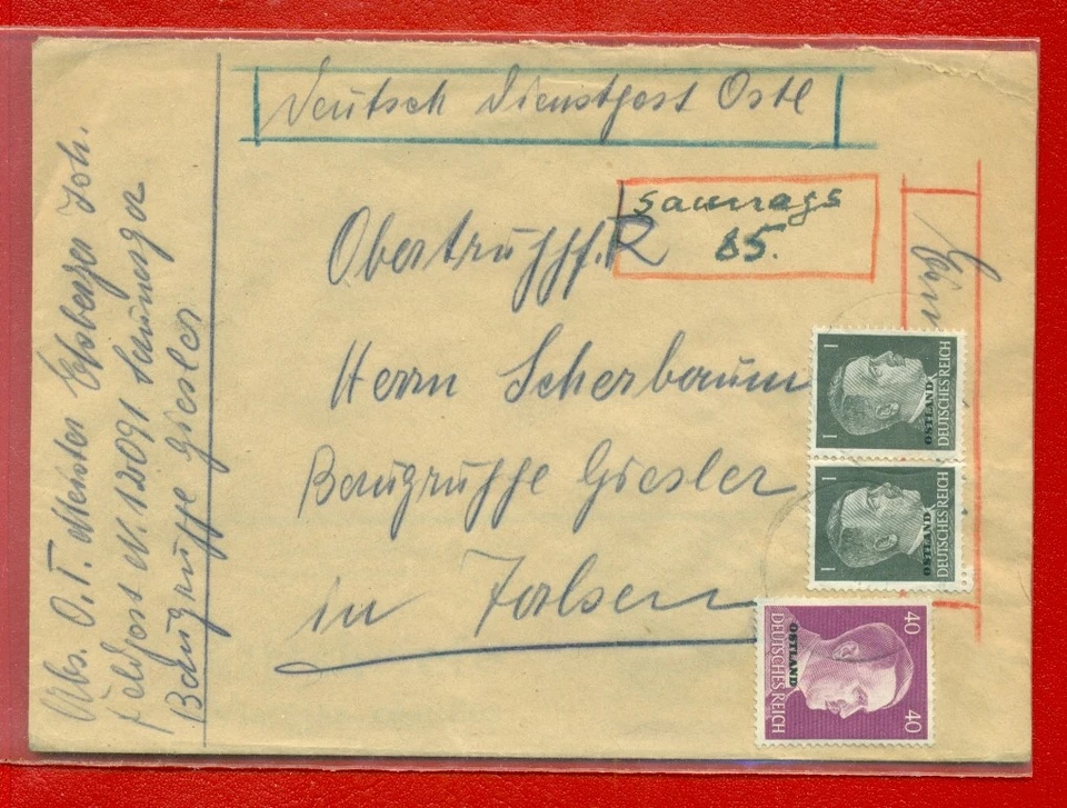 194? GERMANY LATVIA REGISTERED COVER CANCEL OSTLAND 164 - Image 1 of 1