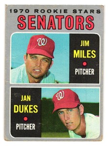 1970 Topps #154 Senators 1970 Rookie Stars Jan Dukes/Jim Miles RC