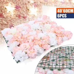Panel de pared de flores de seda artificial 6 piezas telón de fondo floral fiesta boda decoración - Imagen 1 de 11