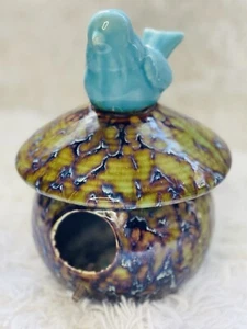 Pajarera colgante de cerámica esmaltada hecha a mano con perca hermosos colores - Imagen 1 de 12