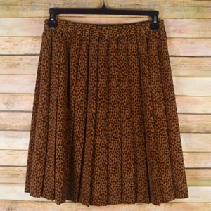 Requirements Womens M Brown Animal Spot Print Pleated Knee Length Skirt Pull On - Picture 1 of 4