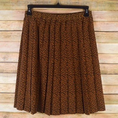 Requirements Womens M Brown Animal Spot Print Pleated Knee Length Skirt Pull On - Image 1 of 4
