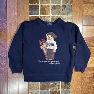Polo Ralph Lauren Winter Sledding Bear Pullover Sweatshirt Blue Toddler Sz 6 - Picture 1 of 11