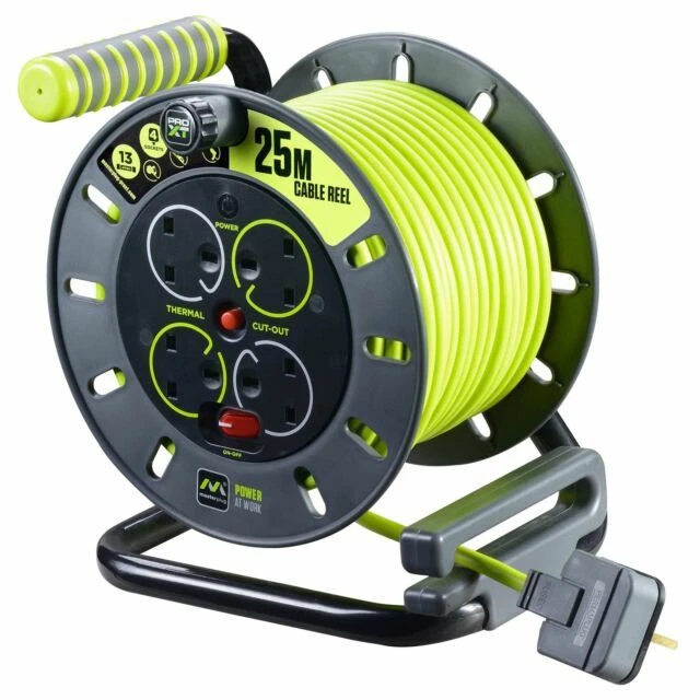 Masterplug OMU25134SLPX 4 Socket 13amp Metal Cable Reel - 25m