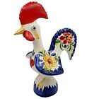 Handpainted Decorative Ceramic Portuguese Rooster - Signed Floral 20Cm Lucky VTG