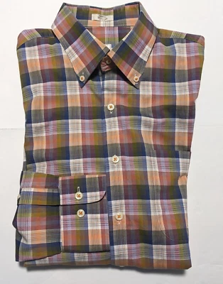Peter Millar Plaid Shirt Long Sleeve Collar Button Down Blue Pink Green Mens M - Image 1 of 4