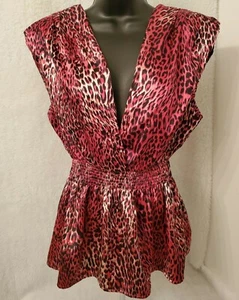 Paper Tee Womens Shirt Top Size L Large Pinkish Purple Ivory Black Leopard Print - Picture 1 of 5