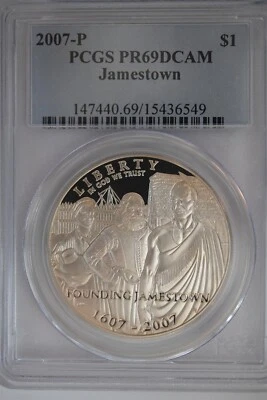 2007 P Jamestown $1 Silver 400th Anniversary coin-PCGS PR69 DCAM - Image 1 of 2