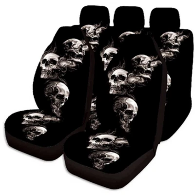 Front Rear Car Seat Covers 3D Skull Chair Cushions Protectors Polyester Fiber - Image 1 of 4
