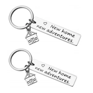 2 x New Home New Adventures Rectangle Key Ring House Warming First Home Keyring - Picture 1 of 1