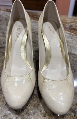 Zapatos de tacón LAUREN RALPH LAUREN para mujer talla 6M marfil estampado de serpiente 4 pulgadas punta redonda Foto 1 de 4