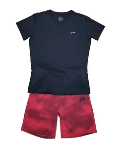 Nike Youth M 10-12 Red Sweatshorts & Black Crewneck Club Swoosh T-shirt Outfit - Picture 1 of 7