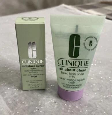 Clinique Moisture Surge 100h Replenishing Hydrator .17 oz, Mild Facial Soap 1 oz - Image 1 of 3