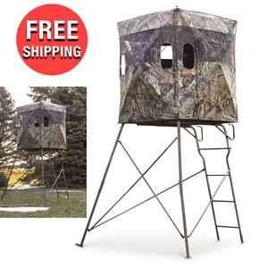 6 Feet Tall 4x4 2 Man Tripod Stand Hunting w/ Blind Deer Wrap Adjustable Ladder - Picture 1 of 12