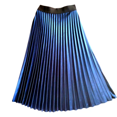 女式打褶中缎裙中号 8-10 海军蓝鸡尾酒会场合 — 第 1/4 张图片