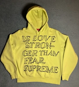 Supreme Hoodie Is Love Stronger Than Fear Embroidered Lime Mens Small VG Cond - Picture 1 of 21
