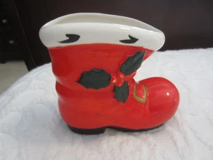 Vintage LEFTON Christmas Santa Boot  Small Vase 4.25” tall Japan - Imagen 1 de 6