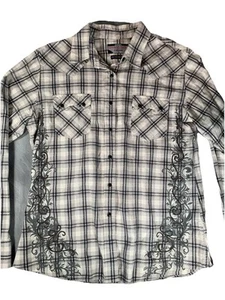 Brooks & Dunn Panhandle Slim Mens Shirt Pearl Snap Large L Western Plaid Rodeo - Picture 1 of 10