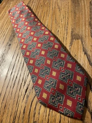 Gravata de seda masculina geométrica vintage em excelente estado usado Abercrombie & Fitch feita à mão nos EUA - Imagem 1 de 4