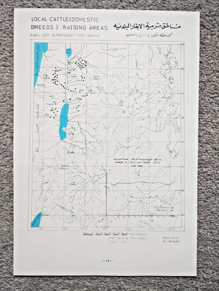1973 Vintage Government Map of Jordan : Domestic Cattle Raising Areas - Image 1 of 1