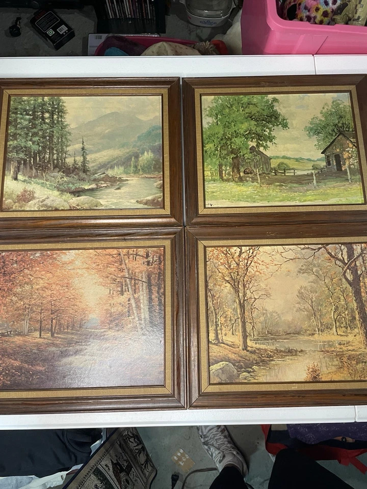 1959 Signed Robert Wood Paintings Home Decor Vintage Framed Seasonal Art - Image 1 of 4