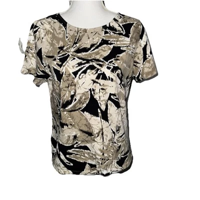 Blusa Top BonWorth Pequeña Pequeña Pequeña Manga Corta Marrón y Negra Acentos Metálicos Foto 1 de 4