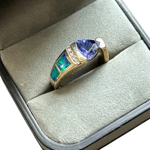 TGI Ring Sterlingsilber 925 Gold grün blau Opal Tansanit Zirkonia Gr. 6 - Bild 1 von 14
