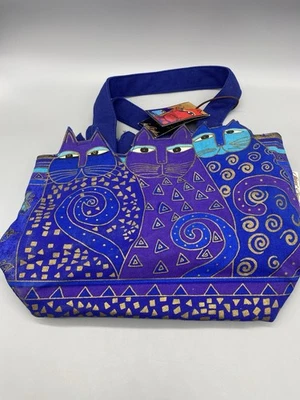 Indigo Cats Laurel Burch Small Purple Canvas Purse Tote Handbag  - Image 1 of 4