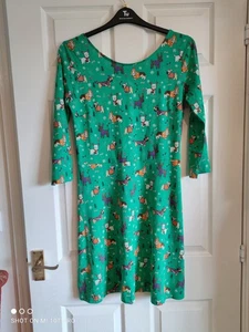 Next Green Christmas dogs 3/4 Sleeve Dress Size 12 - Picture 1 of 5