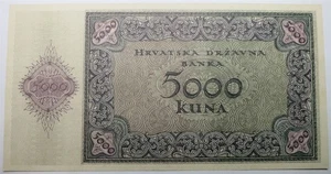 KROATIEN Jugoslawien Deutschland 5000 Kuna 1943 vz unz NDH Weltkrieg Frauenbesetzung - Bild 1 von 6