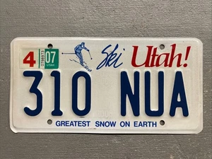VINTAGE UTAH LICENSE PLATE GREATEST SNOW ON EARTH ⛷️ 310-NUA APRIL 2007 STICKER - Picture 1 of 3