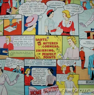 BonEful Fabric FQ Cotton Quilt VTG Sewing Machine Lady Block Square Patchwork UK - Image 1 of 4