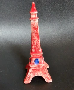 Vintage Red Ceramic Eiffel Tower 4 7/8"Tall Blue Highlights Paris Hand Painted - Picture 1 of 7