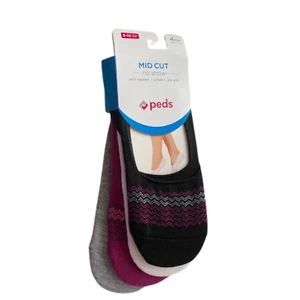PEDS Colors 4 PAIR Mid Cut NO SHOW Liner Socks - Gel Heel Grip, Y-Heel - Picture 1 of 6