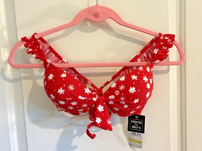 California Waves Red & White Floral Print Padded Bikini Top, Women's Size Medium - Image 1 of 4