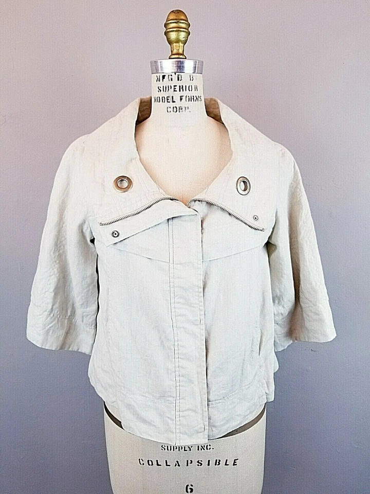 Willi Smith Womens Size 6 Ivory Linen Jacket 3/4 Sleeve Relaxed Style - Image 1 of 4